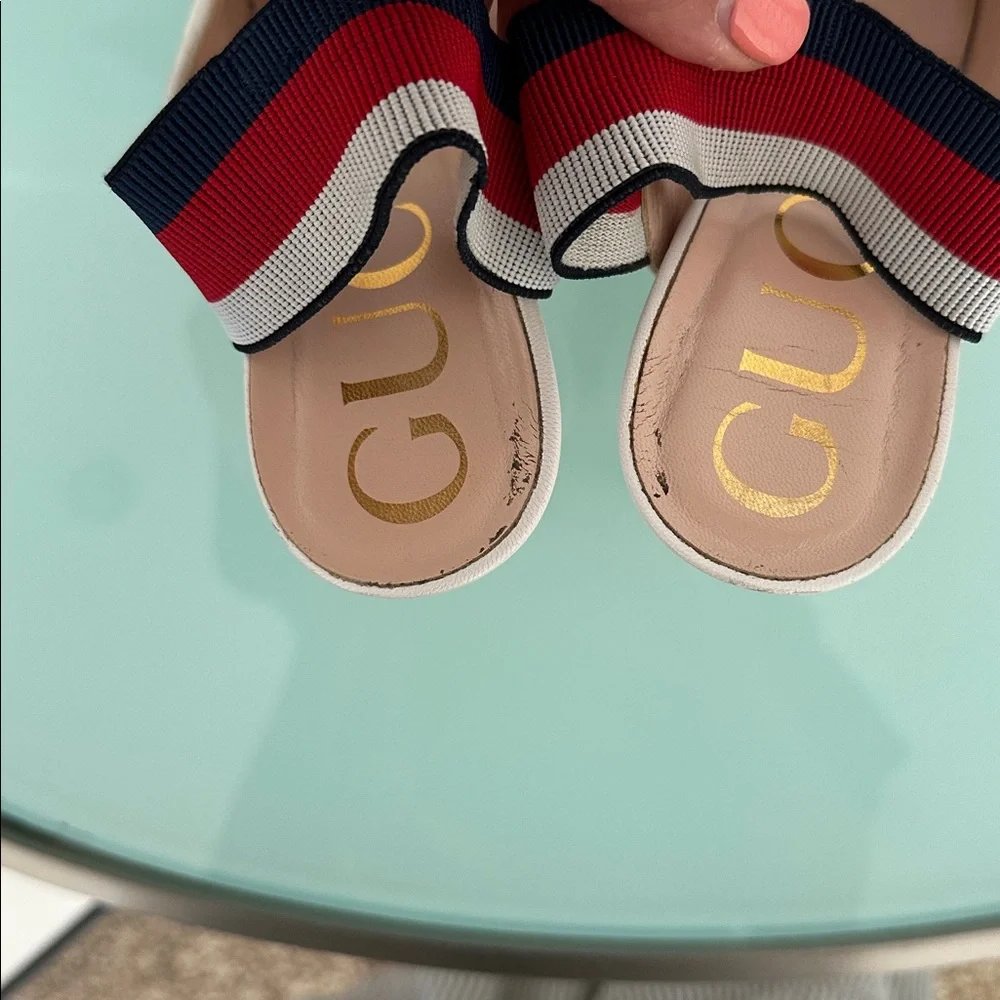 Gucci White Leather Sylvia Elastic Slingback Heels  Box & Two Dust Bags